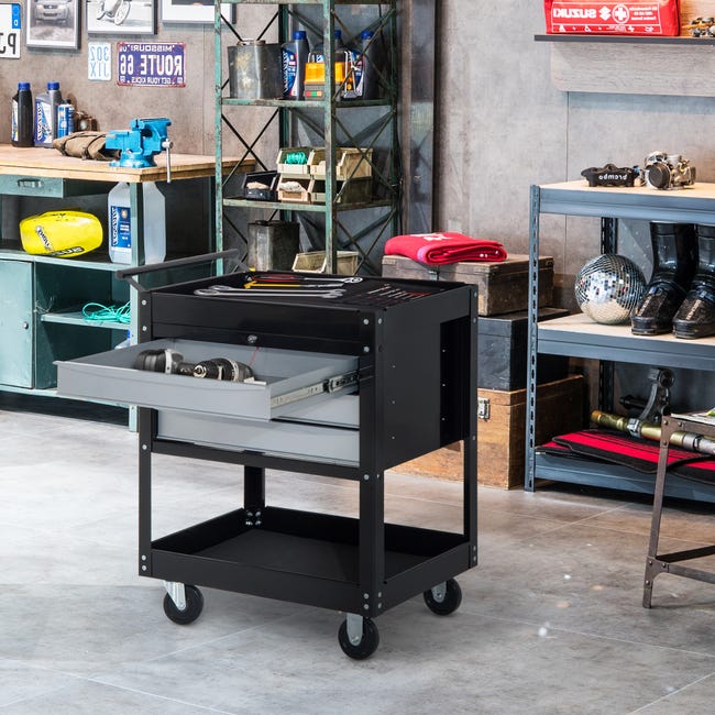 Carrello Portautensili HOMCOM 3 Cassetti - Nero, 68x46x88cm, Con Ruote E Serratura - Foto 8