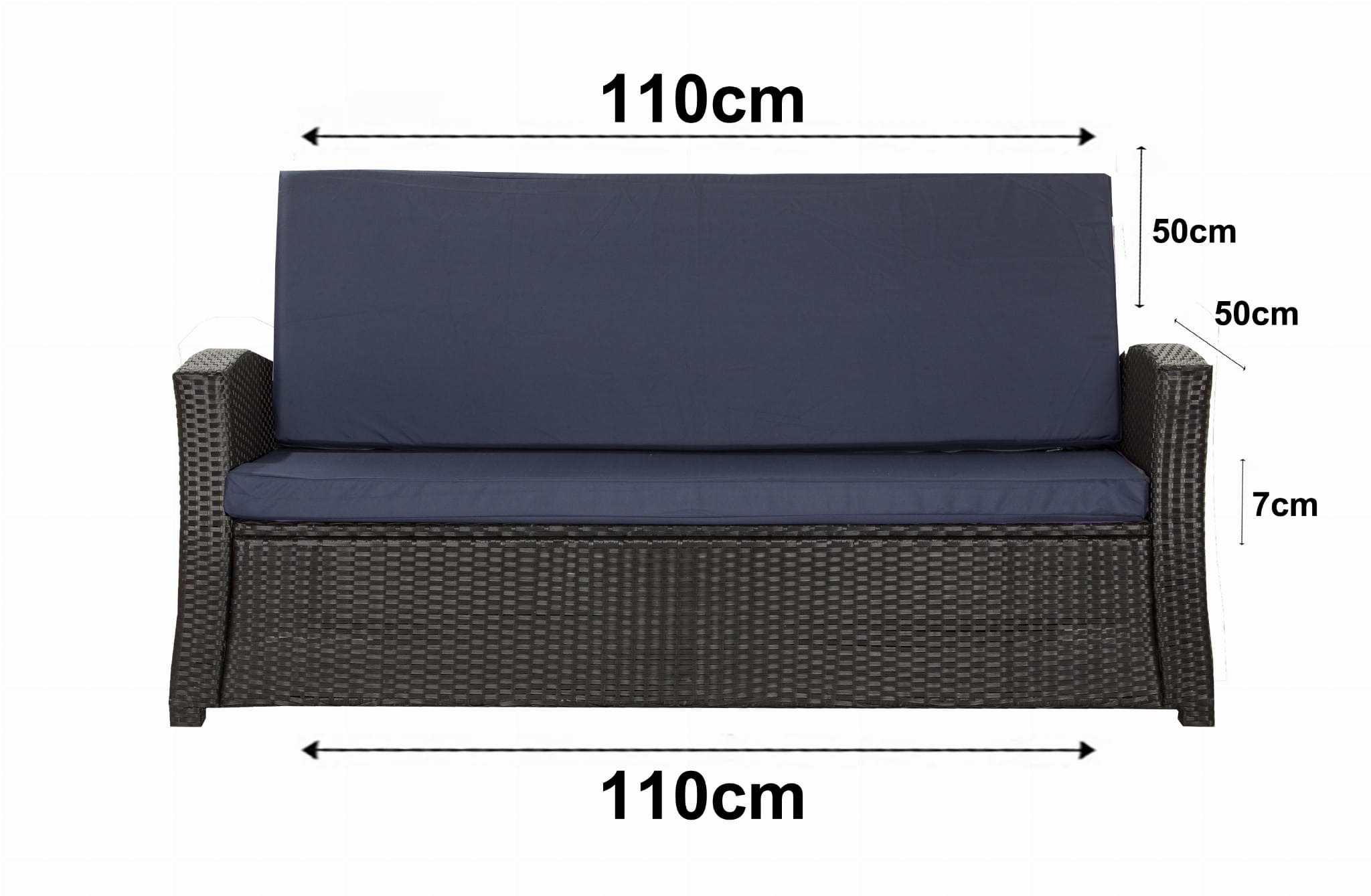 Poduszka ogrodowa na sofę rattanową 110x50x50cm poduszka na meble rattanowe granatowa, poduszka na balkon taras, poduszki na meble ogrodowe - 3