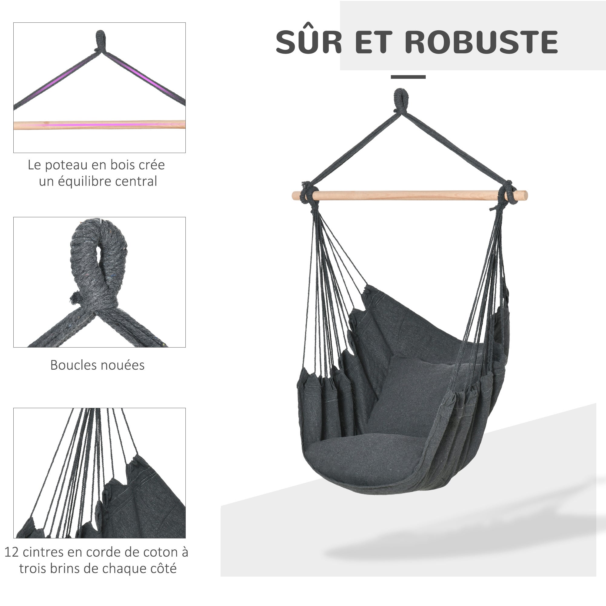 Chaise hamac Tissu mélangé en coton polyester Outsunny - 5
