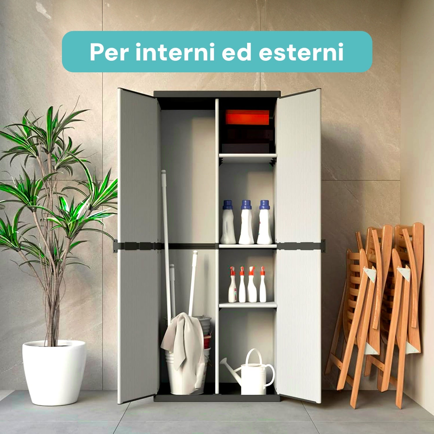 Armoire de rangement haut porte-balais pour extérieur intérieur 68x39,5x168 cm - 7