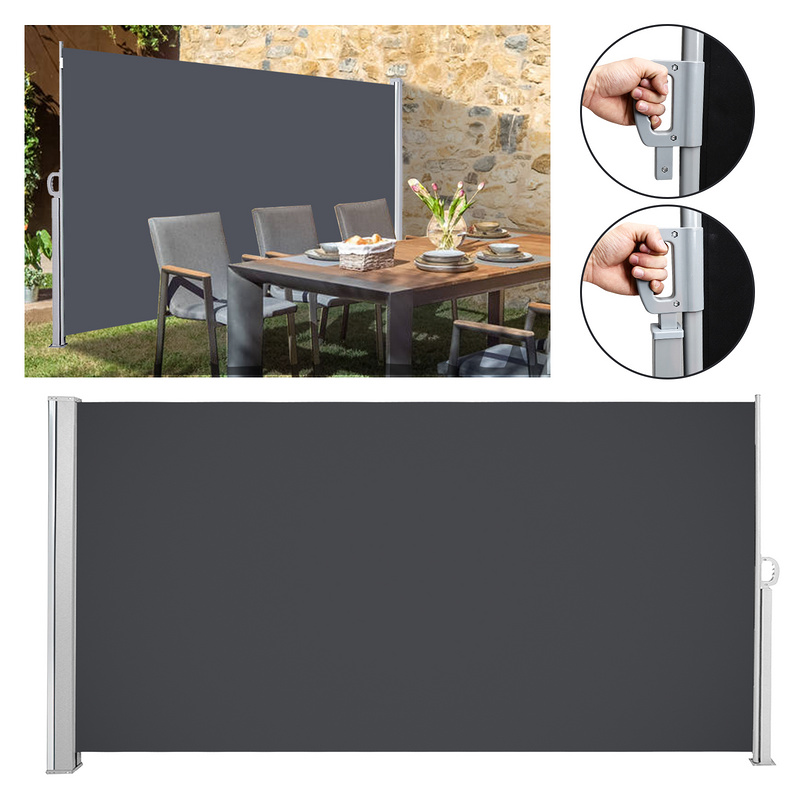 Toldo lateral extensible balcón antracita protección solar full cassette pantalla privacidad gris 140*300cm