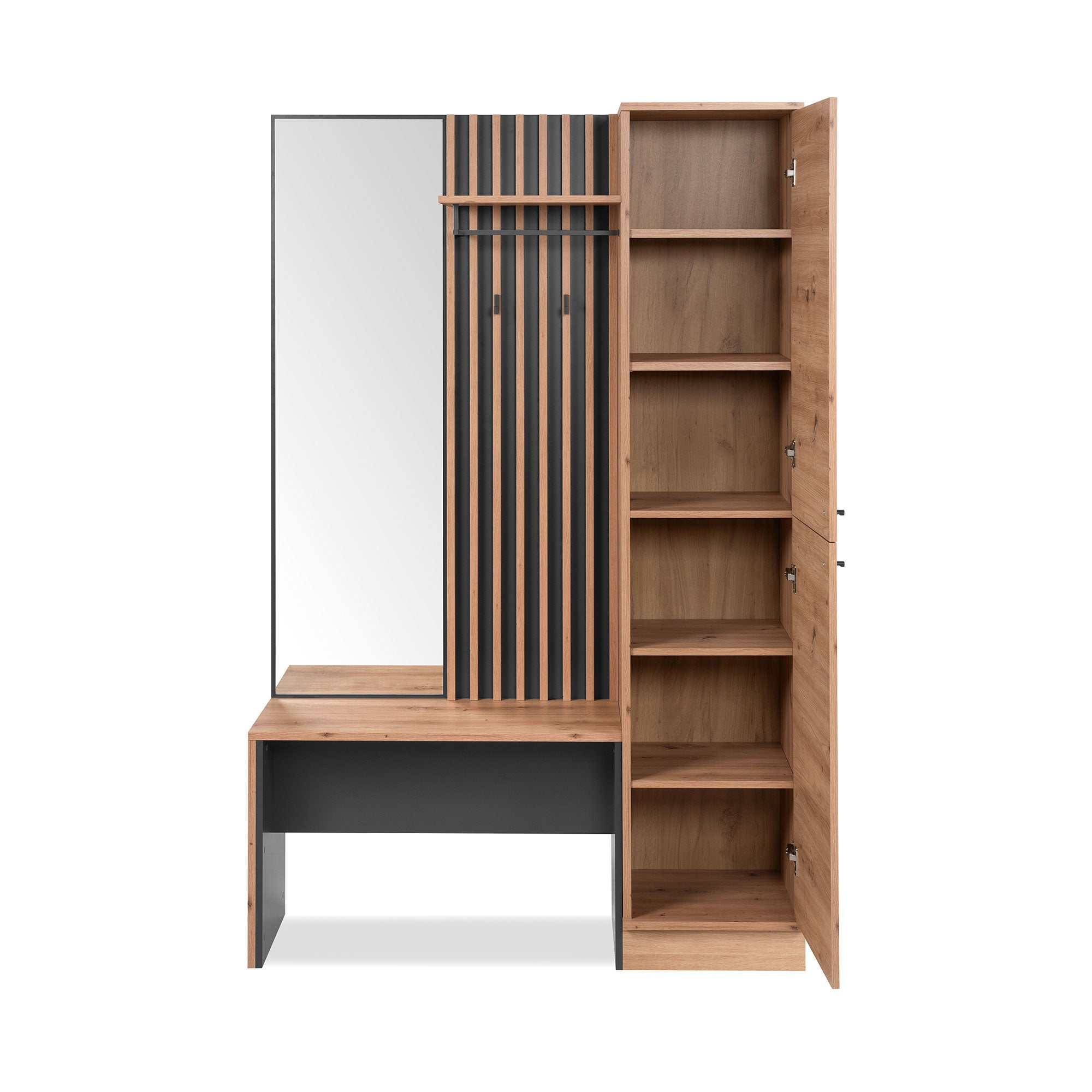 Vestiaire avec miroir - MEDAN 42B - Anthracite / Chene artisan - 122 x 190 x 37 cm - 6