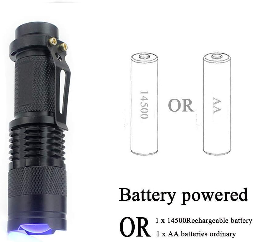 Lampe Torche UV 365nm Lampe de Poche Ultraviolette LED Lumière Noire Zoomable pour Détecteur D'argent Vérification des Documents Chasse Scorpions Rock - 4