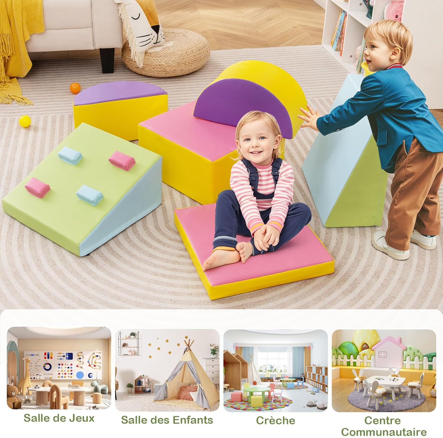 6 pcs Parcours Motricité Bébé en Mousse EPE, Module Motricité Bébé à Différentes Formes & Couleurs, pour 1 Ans+, pour Ramper/Grimper (Multicolore) - 8