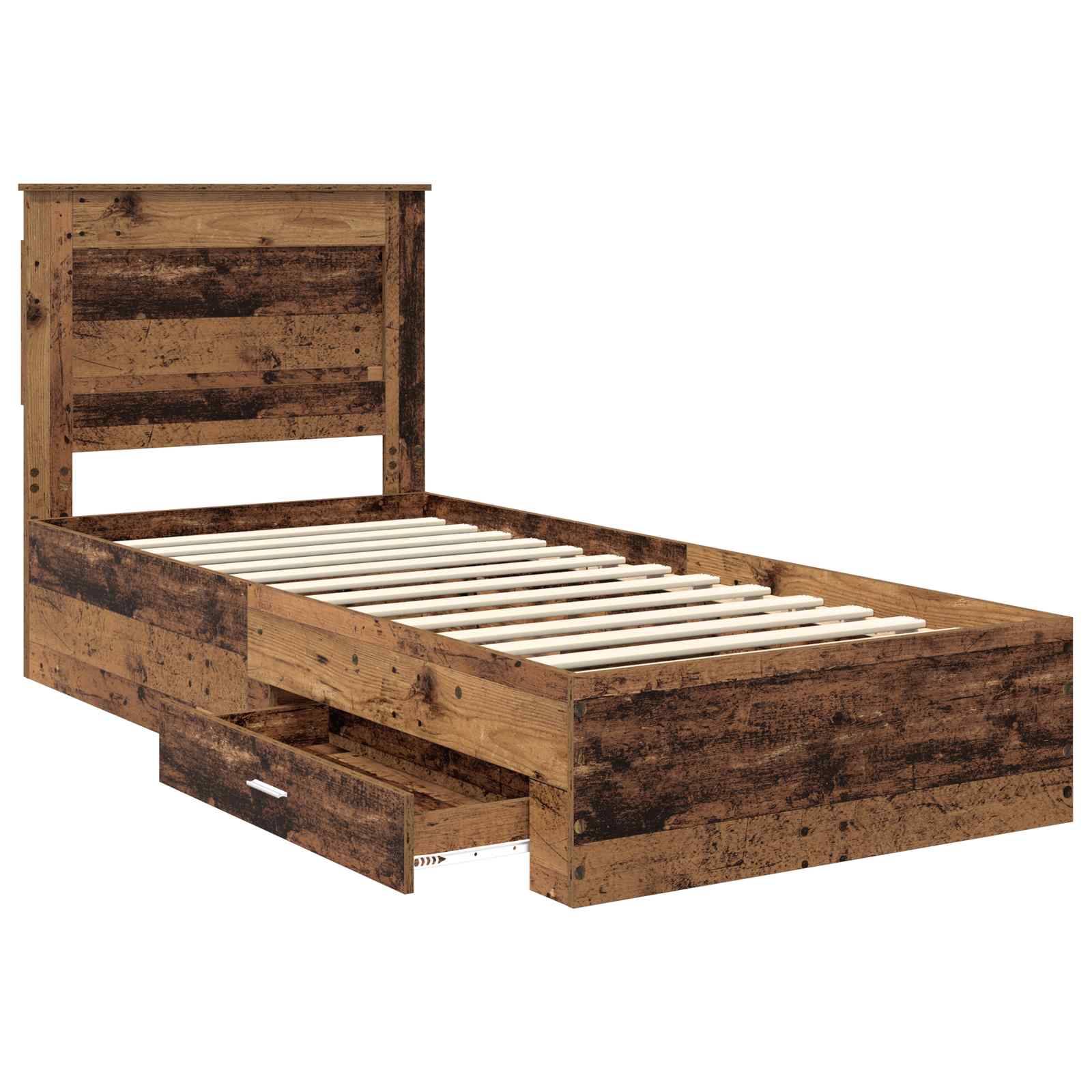 Cadre de lit chêne vieilli 90 x 200 cm en panneau de bois - 5