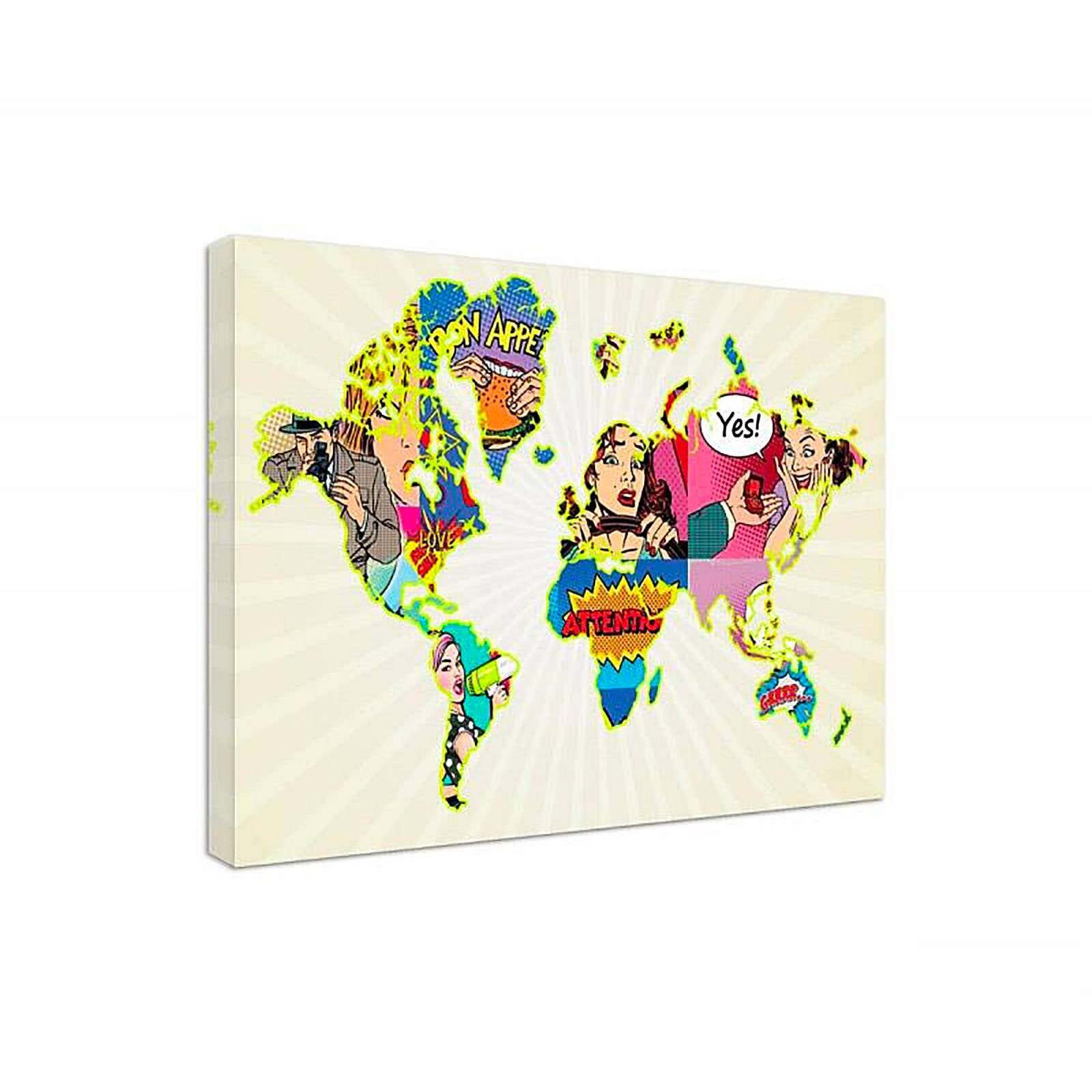 Tableau pop art carte du monde - 70 x 50 cm - 2
