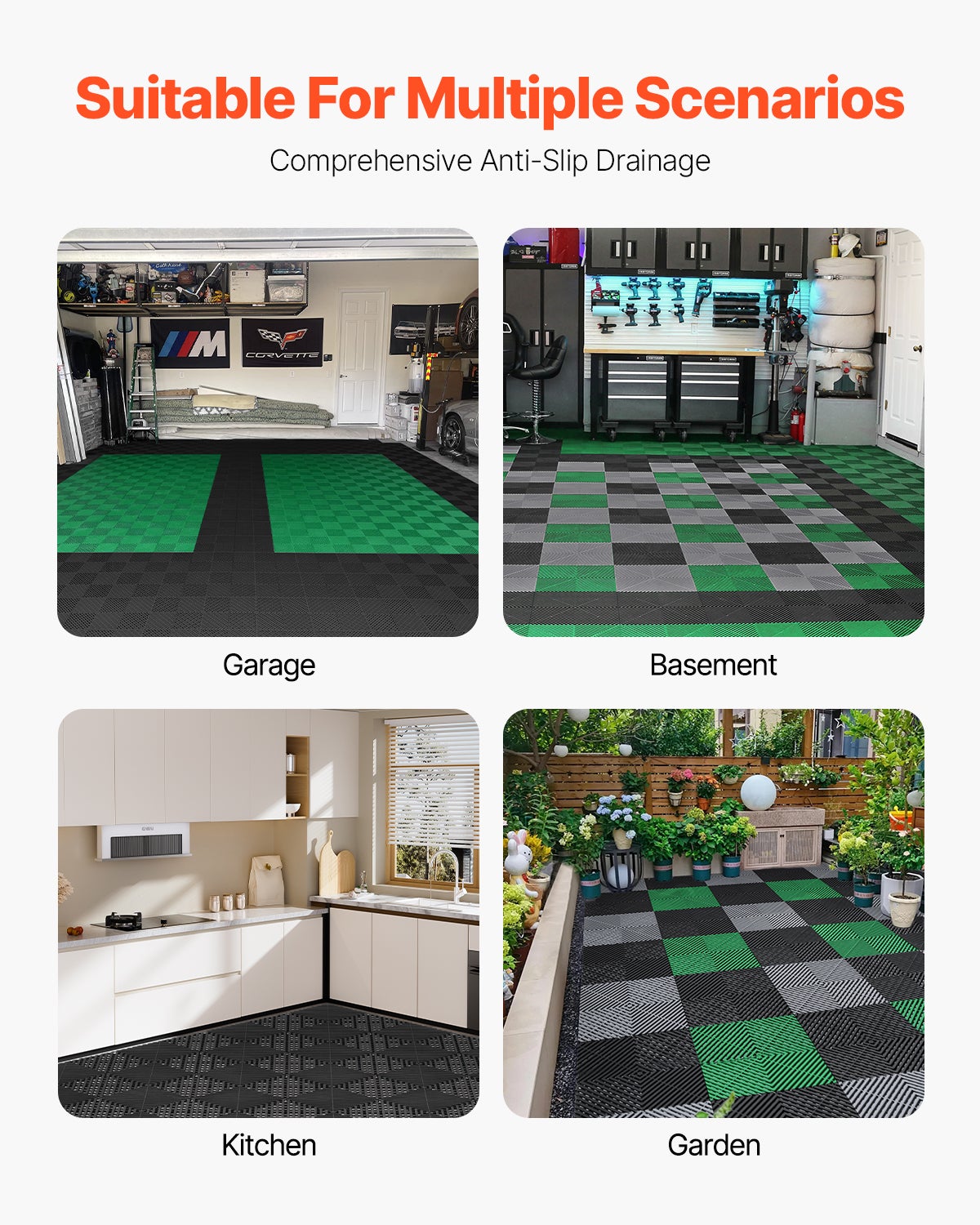 Tapis de drainage emboîtable,VEVOR 310x310 mm,12 pcs,coussin de sol PP antidérapant noir,dalles modulaires pour garage,jardin,cuisine - 6