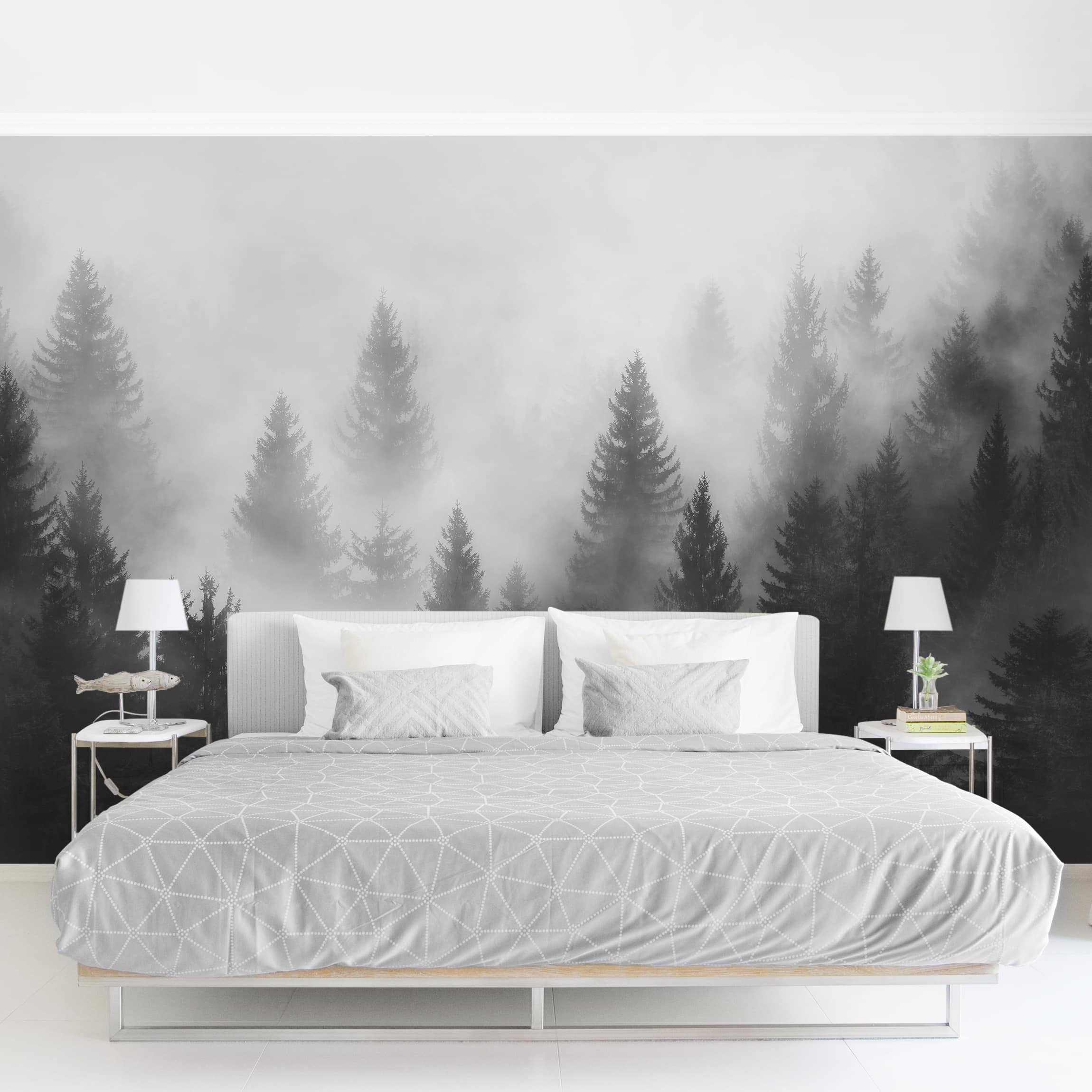 Papel pintado fotomural naturaleza bosque de coníferas en la niebla 230 - salón dormitorio cocina - tnt 288 x 190 cm adhesivo