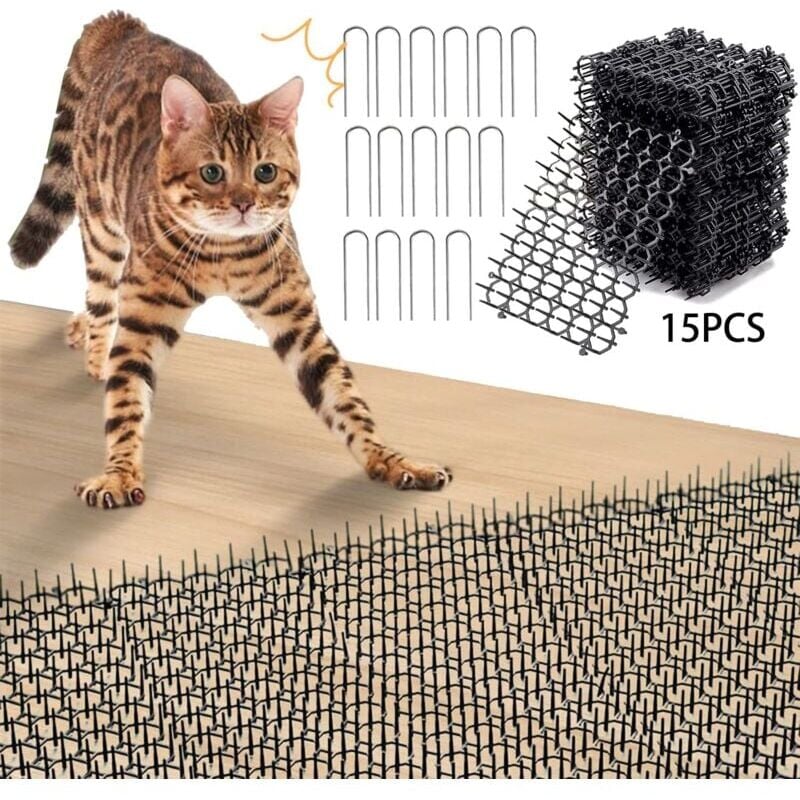 Lot De 15 Tapis Anti-chats Avec Pics Souples - 20x15 Cm, Piquets Inclus - Pour Protéger Jardin, Canapé, Voiture