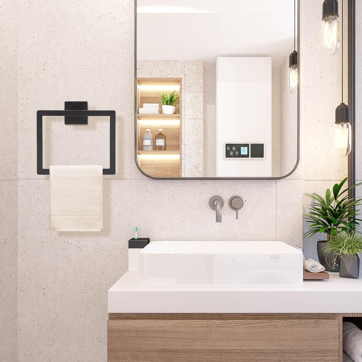 Lot de 2 barres porte-serviettes carrées noires mates, porte-serviettes de salle de bain moderne, porte-serviettes mural en acier inoxydable SUS304 - 2