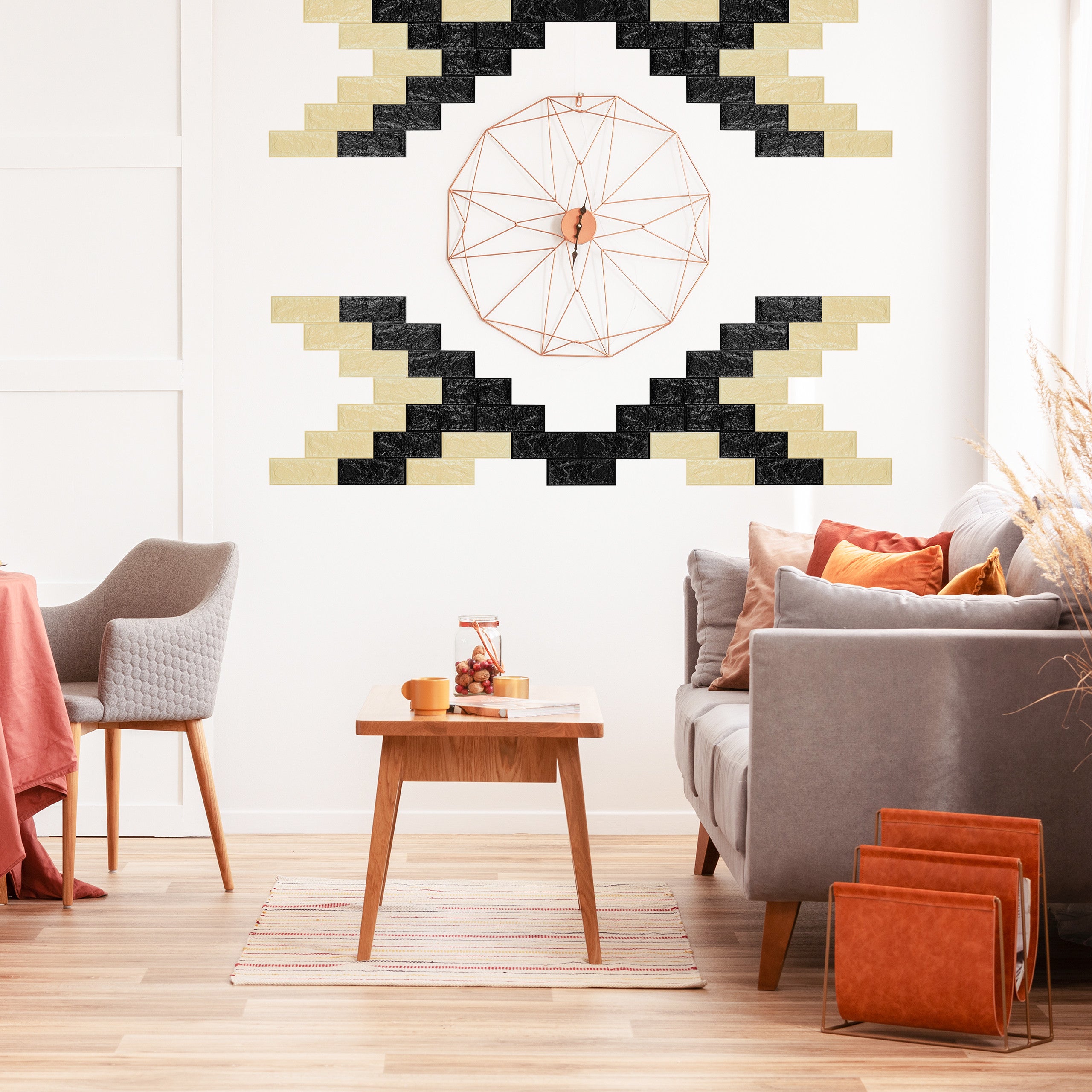 Jeu de 5 panneaux muraux autocollants, aspect pierre décoratif,en 3D, Mousse douce PE,78x70 cm,noir, Relaxdays - 5