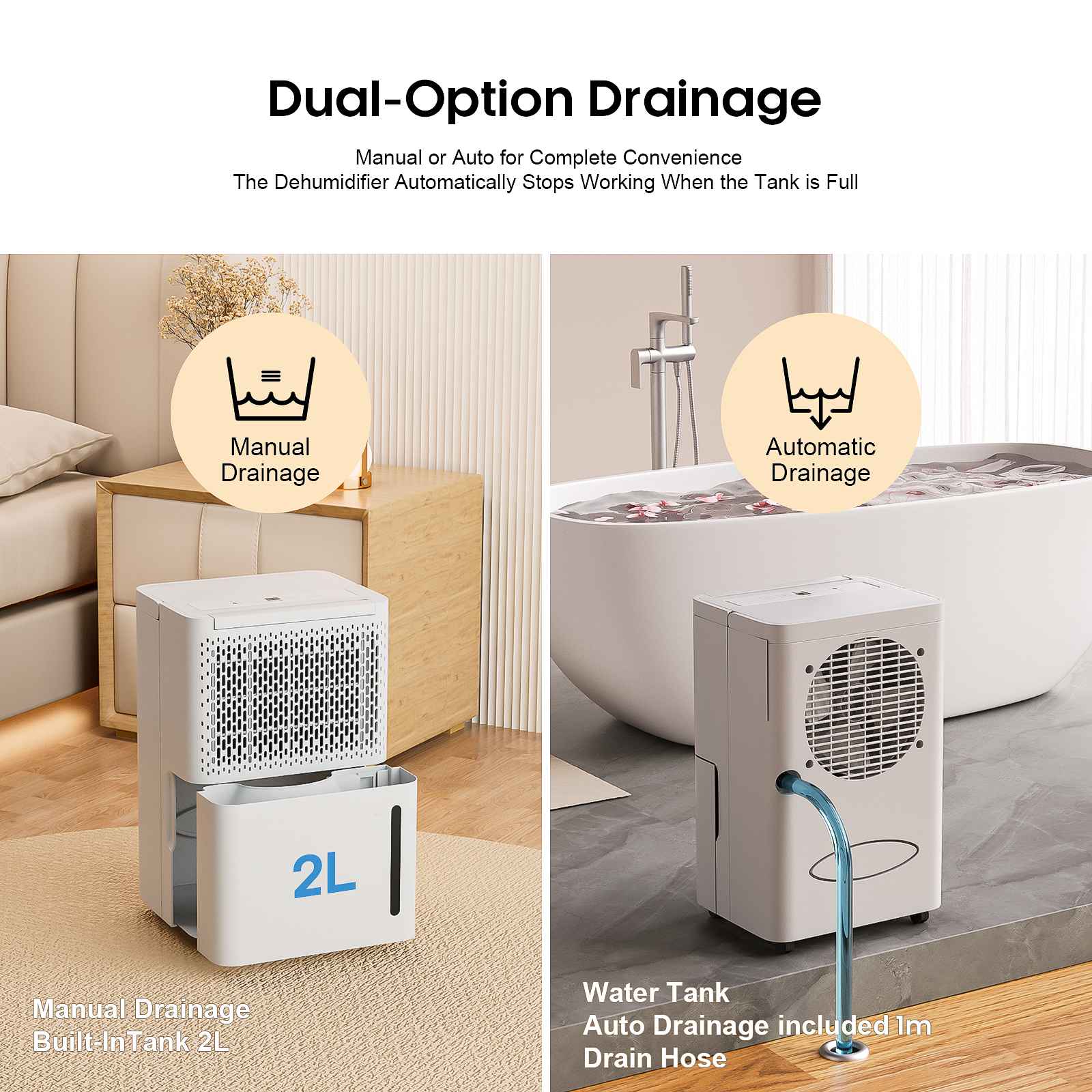 Deshumidificador 12L/Día para Hogar 15-20㎡｜Control Automático de Humedad｜Doble Drenaje｜Silencioso ≤42dB - 5