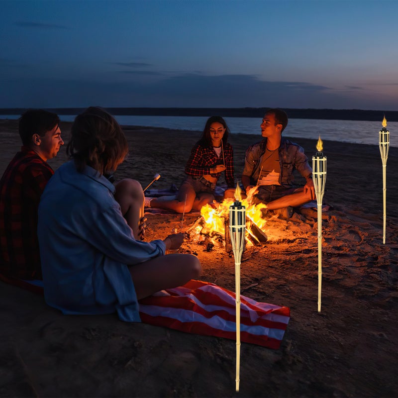 Lot de 12 torches de jardin en bambou, hauteur&nbsp;: 90&nbsp;cm, torches à huile avec mèche - 4