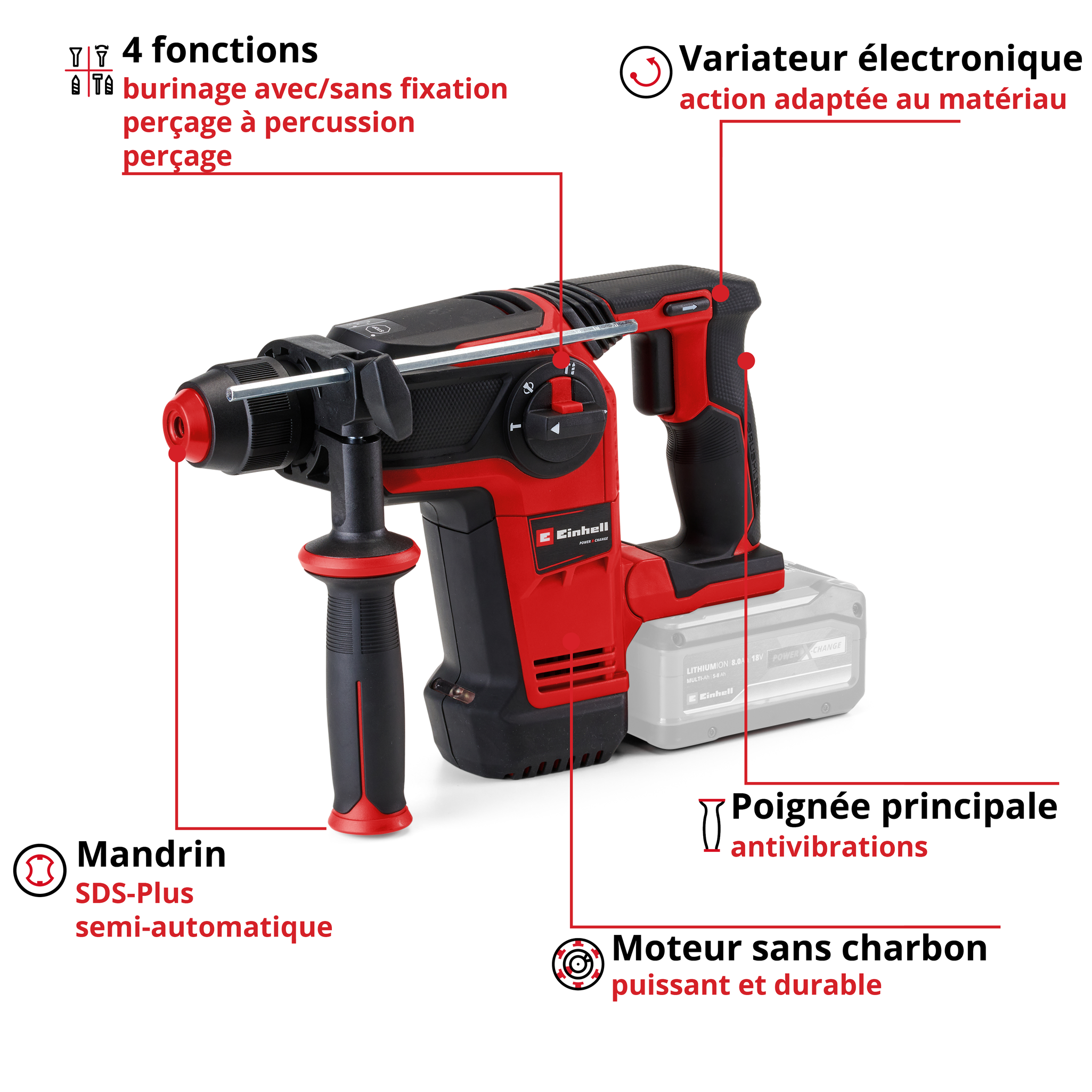 Wiertarka udarowa bezprzewodowa Einhell TP-HD 18/26 Li BL-Solo 2,6 J 26 mm - 2