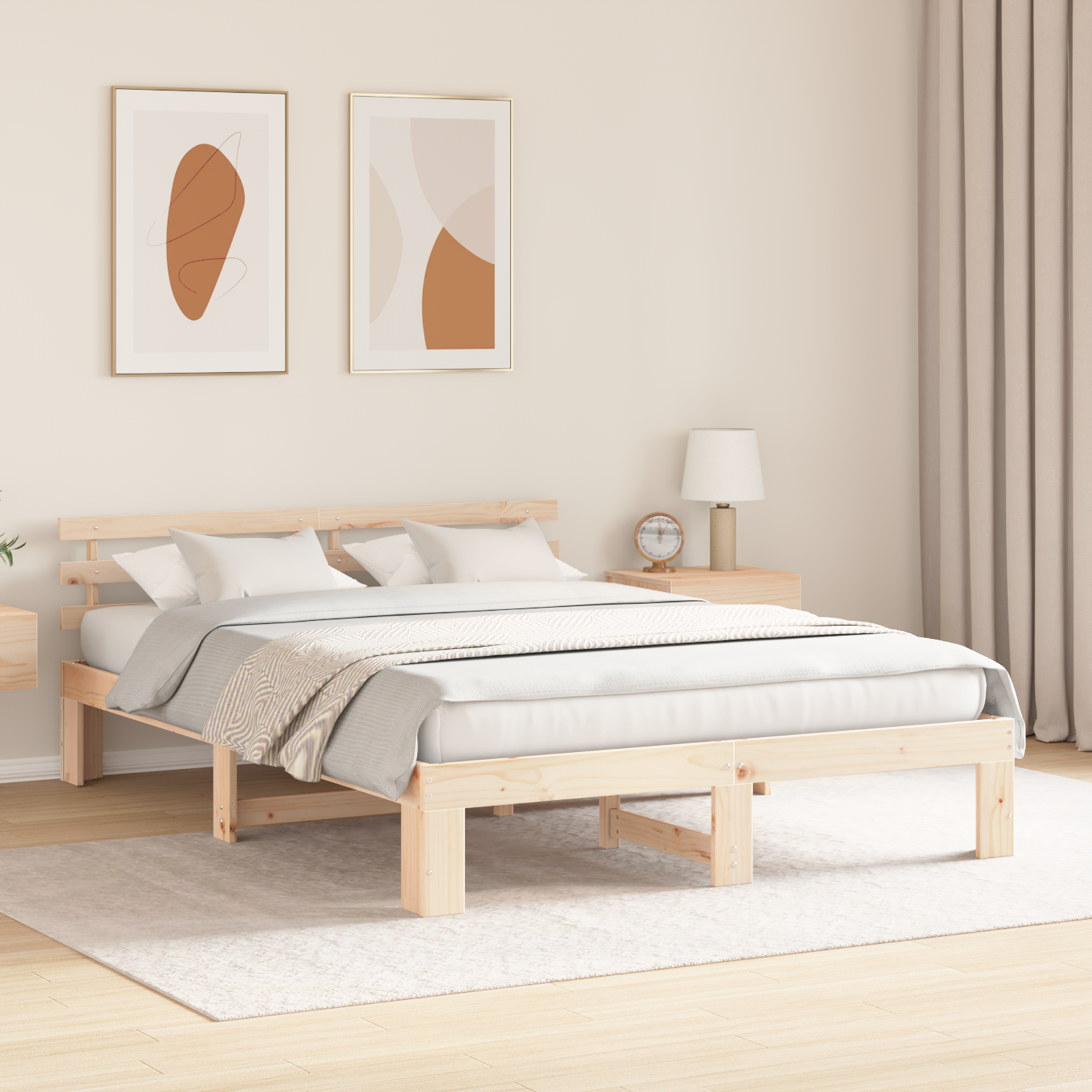 Ramka łóżka Naturalny 150 x 200 cm Lite drewno sosnowe vidaXL