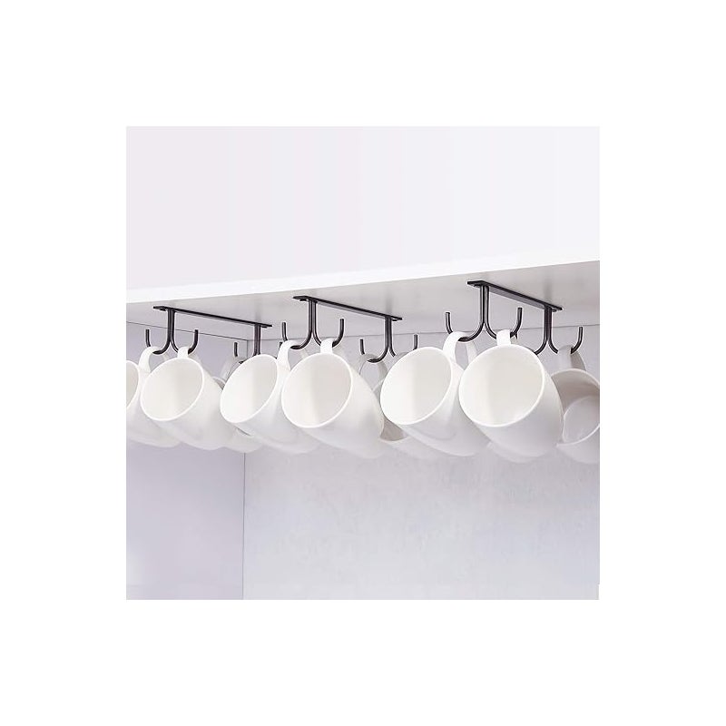 Czarna kawa, z 4 śrubami, zestaw 3 uchwytów na kubki, wiszący uchwyt na kubki pod szafką, metalowe haki do przechowywania pod szafką, półka, szafka,