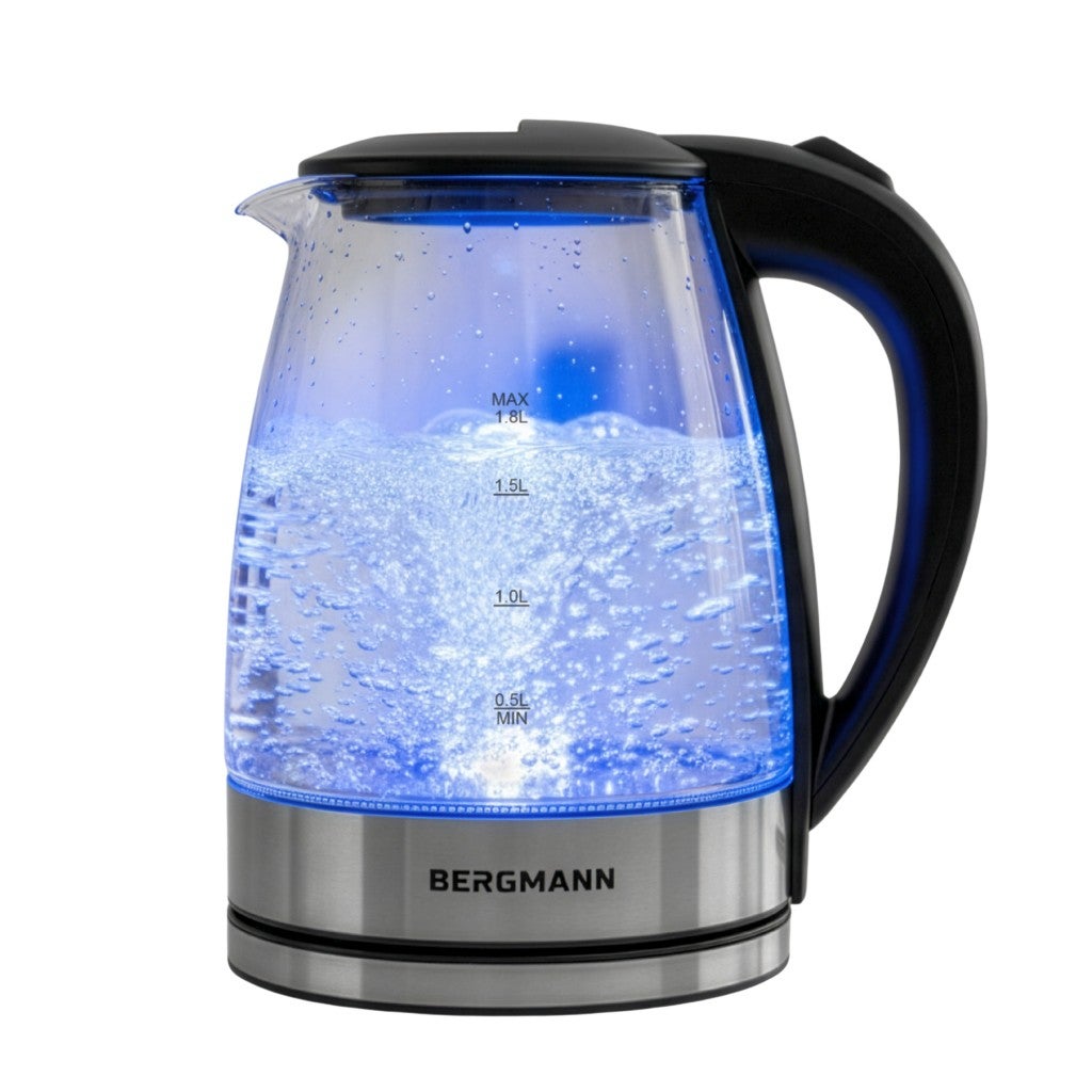 Bouilloire électrique en verre BERGMANN ZH002 1,8 L – 2200 W, base inox ...