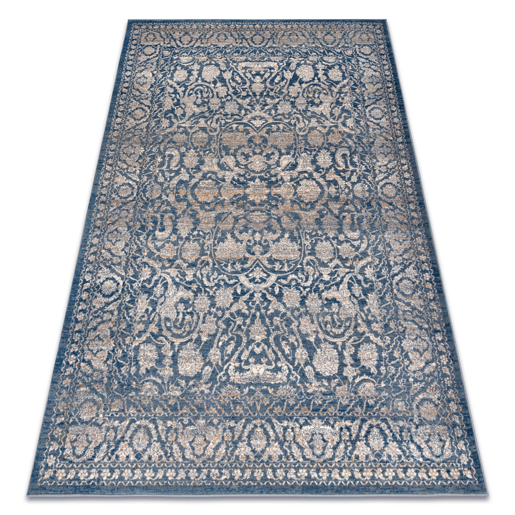 Dywan wełniany NAIN Ornament, ramka, vintage 7557/51644 beż / niebieski 80x150 cm