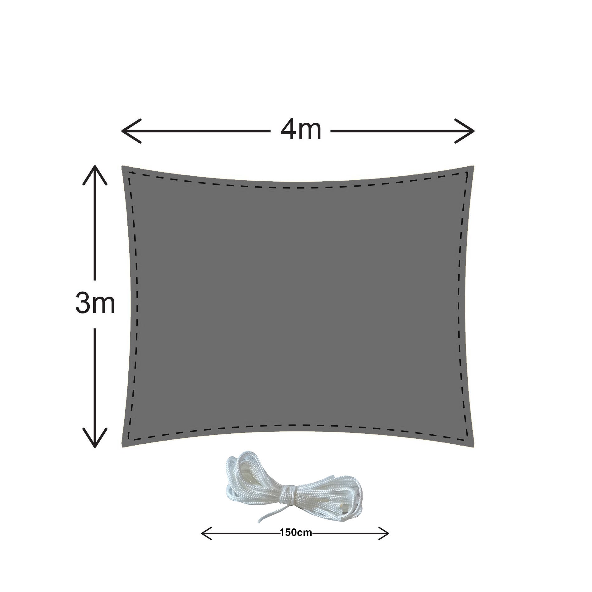 Toldo Vela Polietileno Rebecca Mobili Gris Rectangular con Cuerdas 3x4 - 3