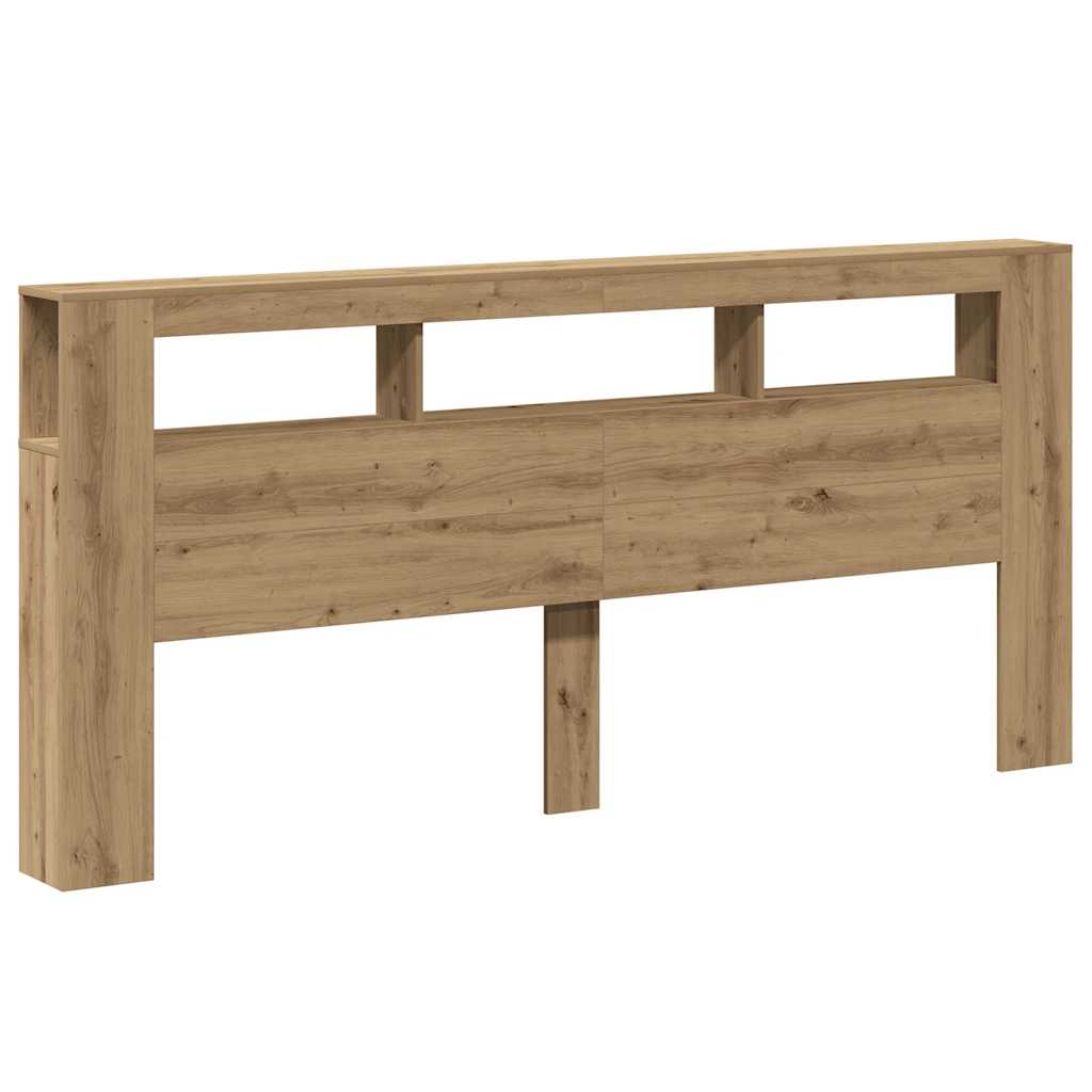 Cabecero de cama con luces LED, madera roble artesanal, 220x18,5x103,5 cm - 4