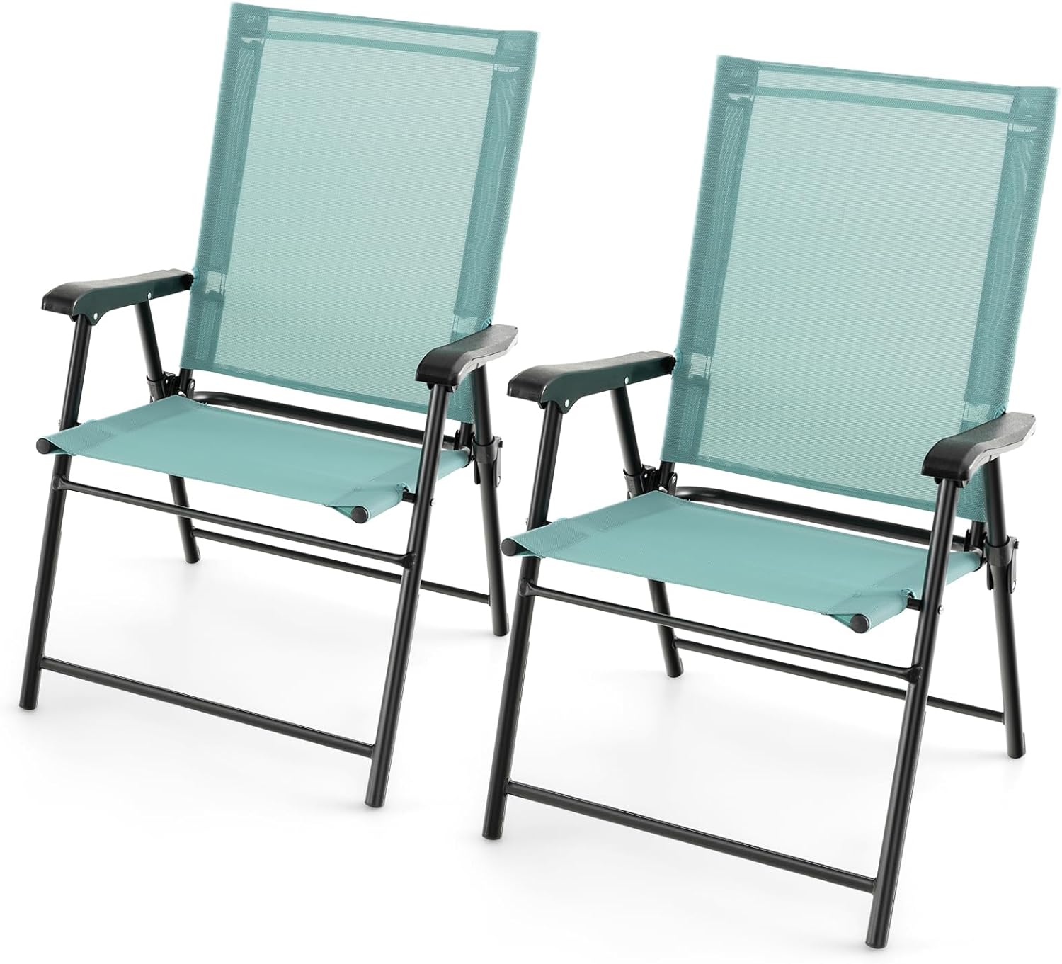 Zestaw 2 Składanych Krzeseł Ogrodowych, Oddychająca Tkanina i Solidna Metalowa Rama, Lekkie Przenośne Krzesła z Oparciem z Tkaniny (Miętowo-Zielone)