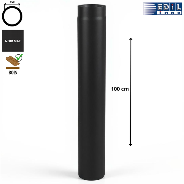 Élément droit 100 cm émaillé noir mat Edilinox Diamètre 150