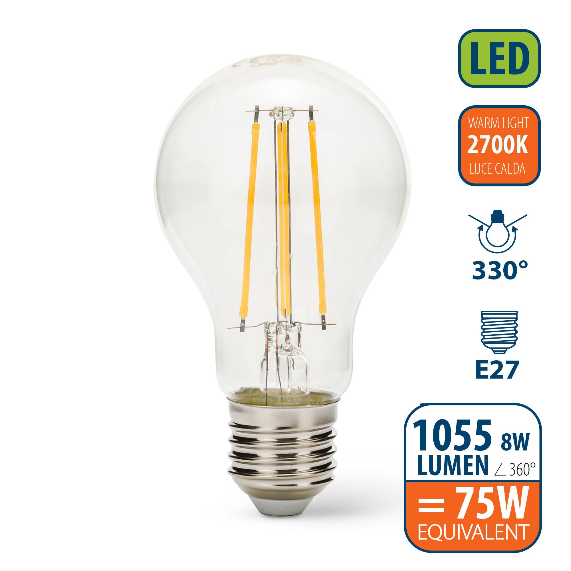 Ampoule Halogène 105W E27 Claire - 1800 Lumens, 2700K, 2000h De Durée De Vie