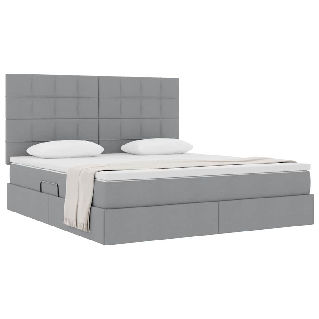 Lit avec rangement et matelas gris clair 180 x 200 cm tissu - 3