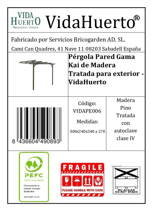 Pergola Adossée en Bois Gamme KAI Vidahuerto – 300x240x240 cm à 270 cm - 5