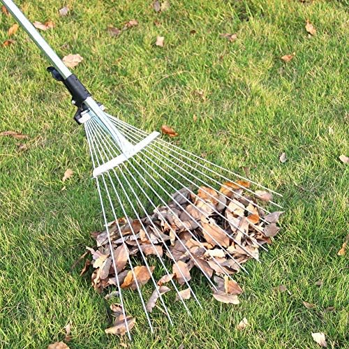Teleskopowe grabie metalowe, 160 cm długości, regulowane składane grabie do liści do szybkiego czyszczenia trawnika i podwórka - 3