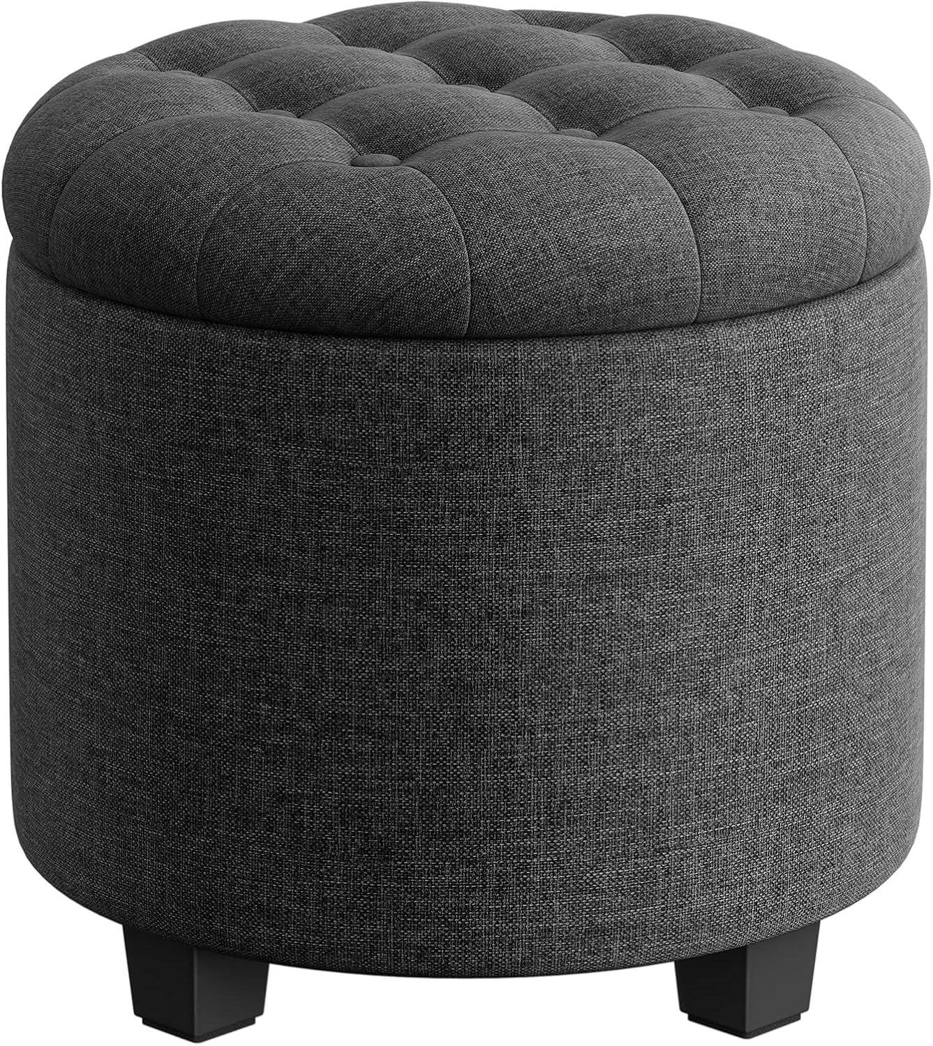 HOMCOM Pouf Poggiapiedi Rotondo Con Contenitore Interno – Rivestimento In Lino, Gambe In Legno, Design Moderno Grigio – Carico Max 120 Kg