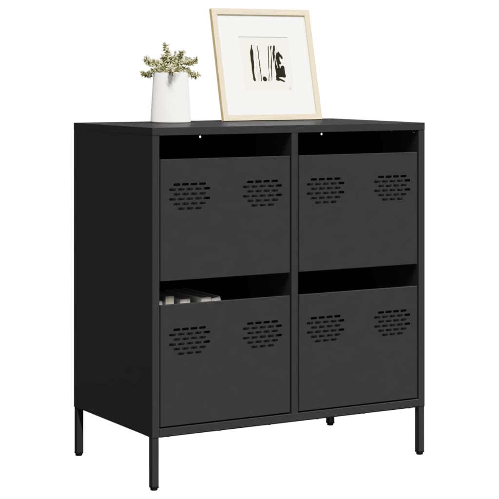 Aparador De Acero Antracita 135x39x73.5 Cm - Con 4 Cajones Y 4 Compartimentos, Para Cocina, Salón O Como Buffet