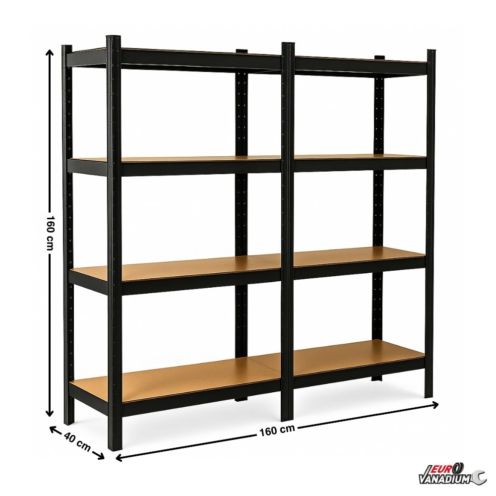EURO VANADIUM - Etagère pour charges lourdes, 160 x 40 x160 cm, Capacité 640 kg - Etagère de rangement Modulable - Noir - 40 cm - Noir - 4