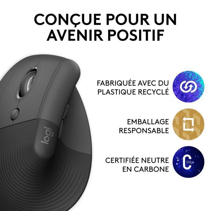 Souris Logitech Lift Left Ergonomique Verticale, Sans Fil, Silencieuse - Graphite - 5