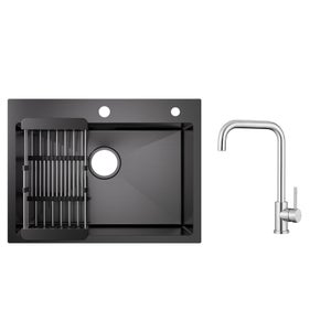 Évier De Cuisine Acier Inoxydable Noir - Regina - 50x45cm - Avec Distributeur