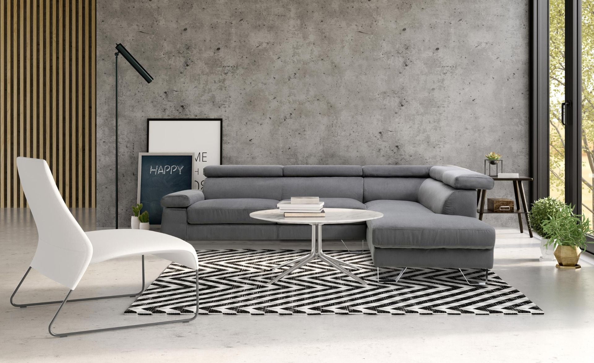 Canapé d'angle avec têtières relevables Quentin Velours Gris Foncé - 6