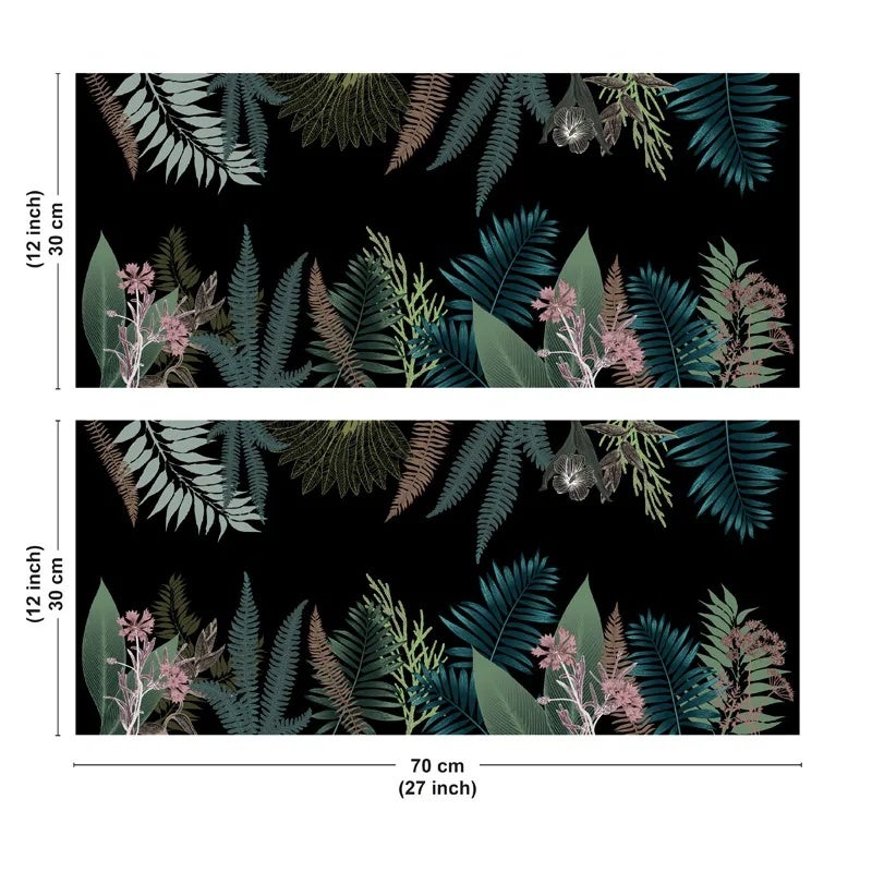 Crédence de salle de bain en PVC jungle floral noir 140x30 cm (en 2 bandeaux) - Strong Jungle - 3