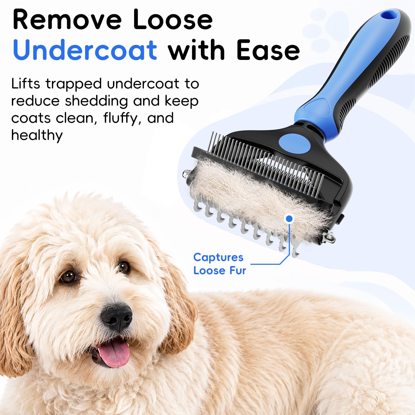 Escova de grooming 3 em 1 profissional para animais Azul – Ideal para cães e gatos, todos os tipos de pelo - 4