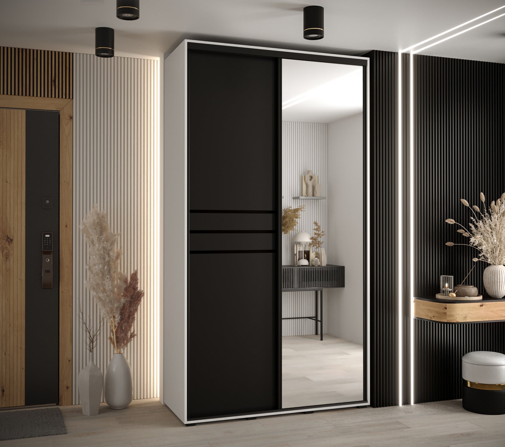 Szafa przesuwna z lustrem wysoka Davos 11 130 x 60 x 235,2 cm biały + czarny + u. czarny - Abiks Meble - 2