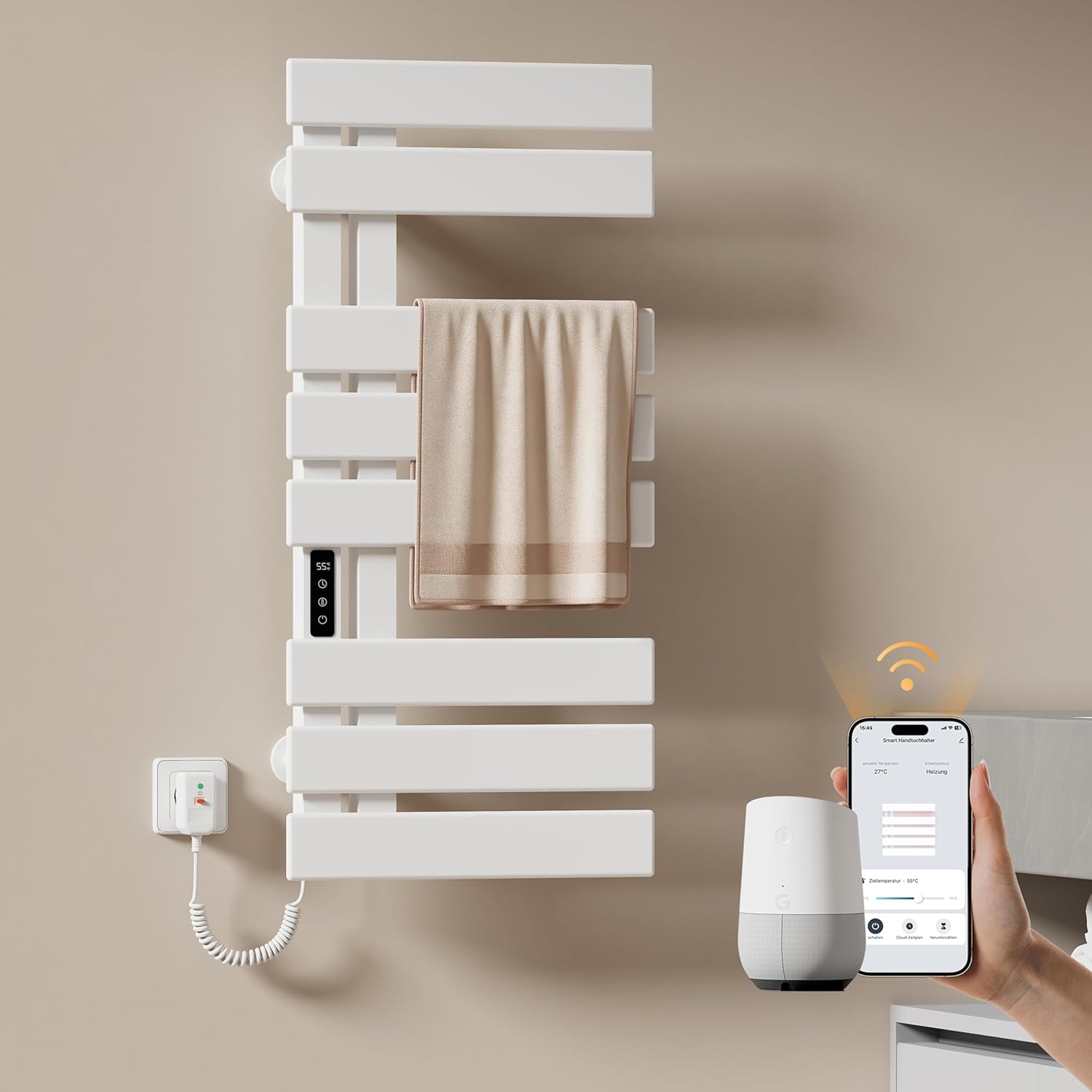 EMKE Grzejnik elektryczny łazienkowy 230W 85x40 cm Biały - WiFi+TUYA+Głos (Google/Alexa)