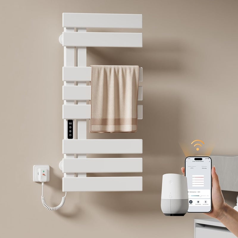 EMKE Grzejnik elektryczny łazienkowy 230W 85x40 cm Biały - WiFi+TUYA+Głos (Google/Alexa)