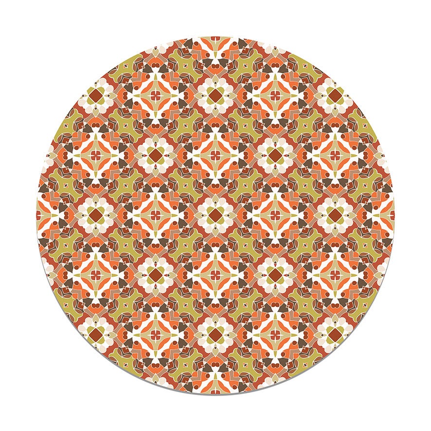 Panorama alfombra vinílica - alfombra de vinilo cocina, habitación, pasillo - decoración hogar - redonda hidráulico oriental naranja 190x190 cm