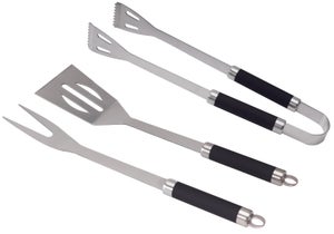 Set 3 Ustensiles Barbecue Cook'in Garden En Inox - Fourchette, Pince, Spatule - Longueur 44 Cm