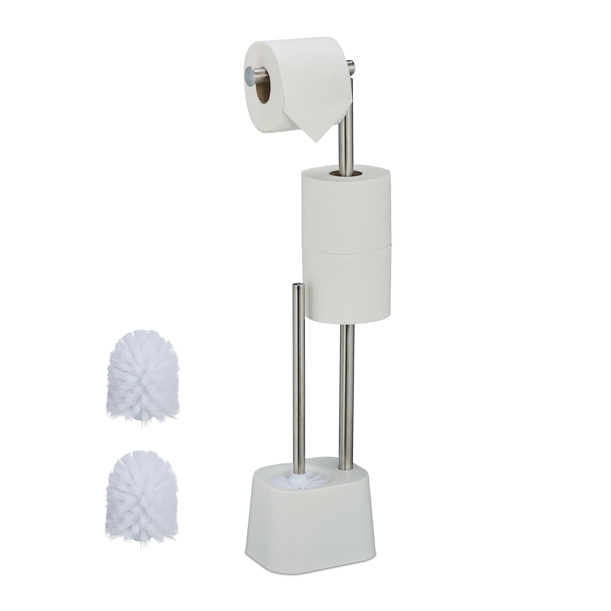 Relaxdays Serviteur WC Bambou & Fer – Porte-Rouleau, Brosse WC Interchangeable, Tablette – Noir/Nature