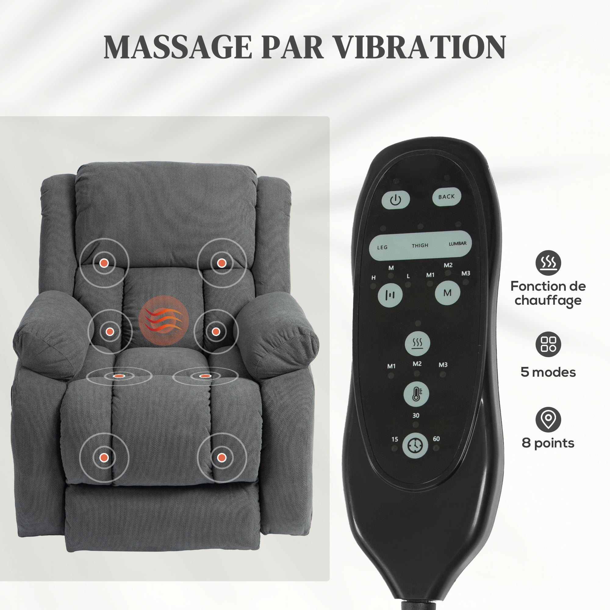 Fauteuil releveur électrique Velours (Polyester) HOMCOM - 5