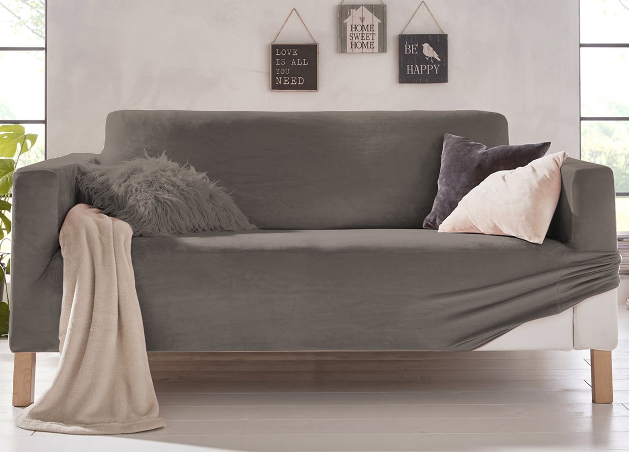 GAMUKAI Coprisedia In Velluto Elasticizzato – Fodera Rotonda Per Sedia (Grigio, Misura M: Ø 74-94 Cm)