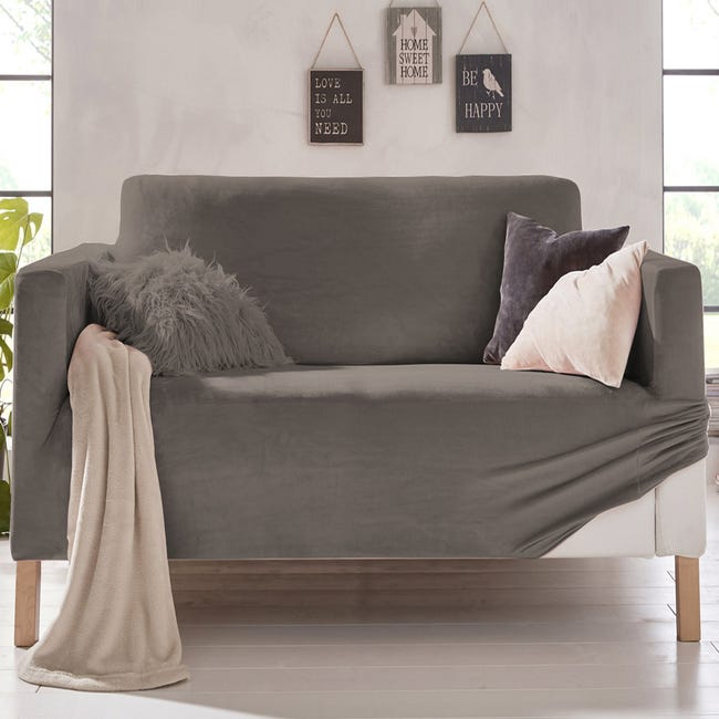 GAMUKAI Coprisedia In Velluto Elasticizzato – Fodera Rotonda Per Sedia (Grigio, Misura M: Ø 74-94 Cm)