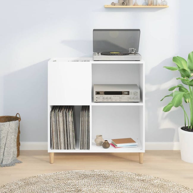 Mobile Porta Dischi In Vinile Bianco - 84,5x38x48 Cm, Legno Multistrato Resistente, Con Piano Robusto Per Giradischi - Foto 2
