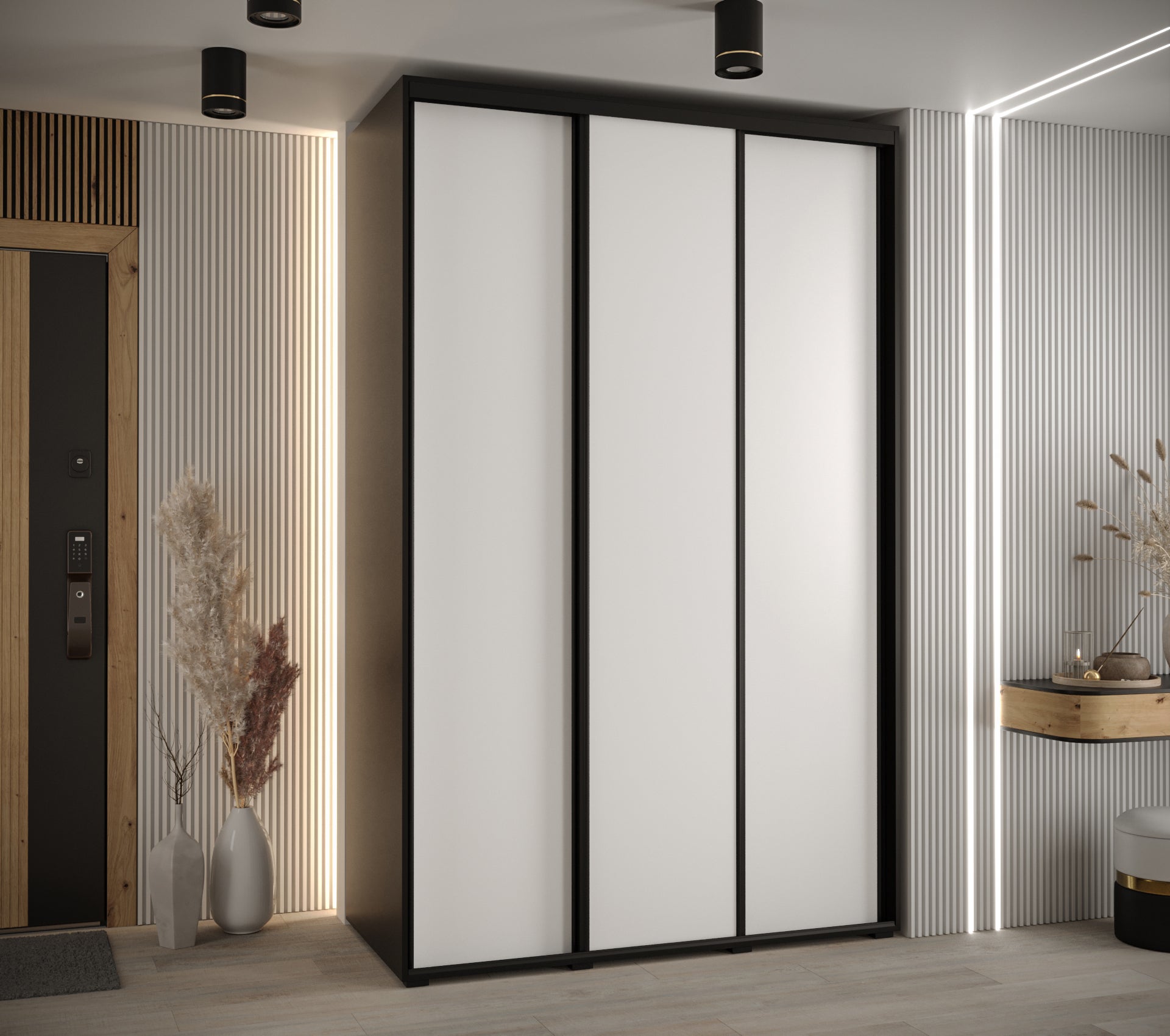 Szafa przesuwna wysoka Davos 1 160 x 60 x 235,2 cm czarny + biały + u. czarny - Abiks Meble - 2