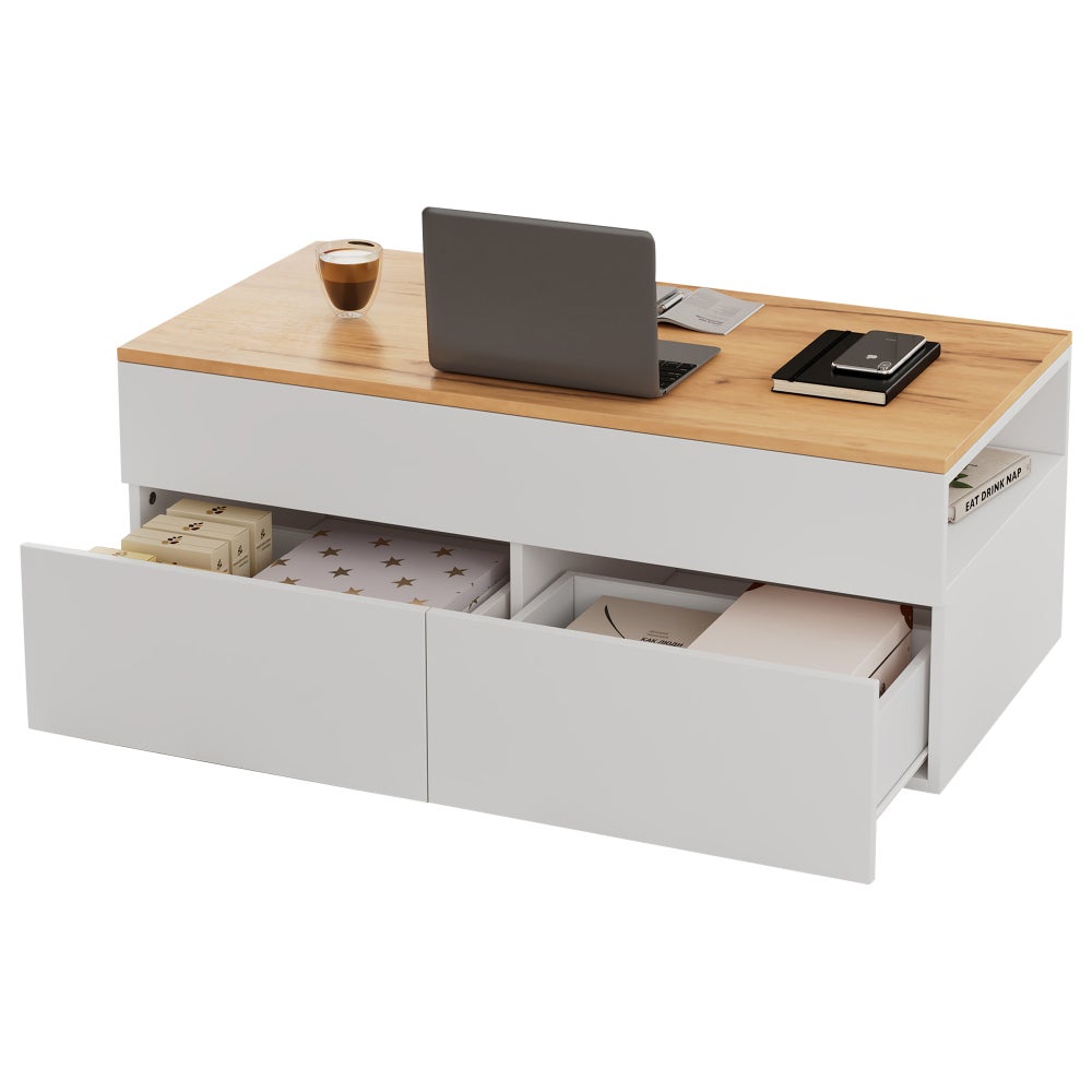 Table basse multifonction levable, bureau 2 tables, capacité grande, meuble moderne, blanc, pour salon, bureau, salle à manger - 9